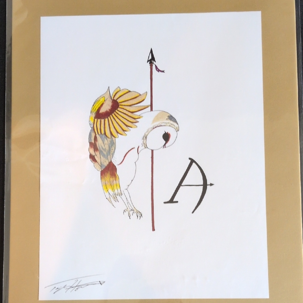 Artistic Owl Print with Gold Accents -"Athena".